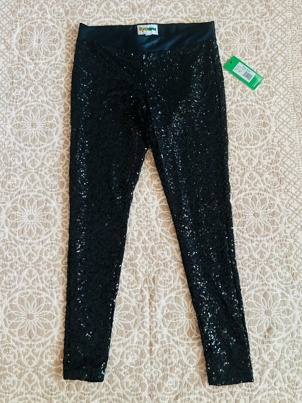 Tipsy Elves Sparkle Black Sequin Leggings size SMALL